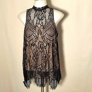 New York & Company black lace tank top with nude slip